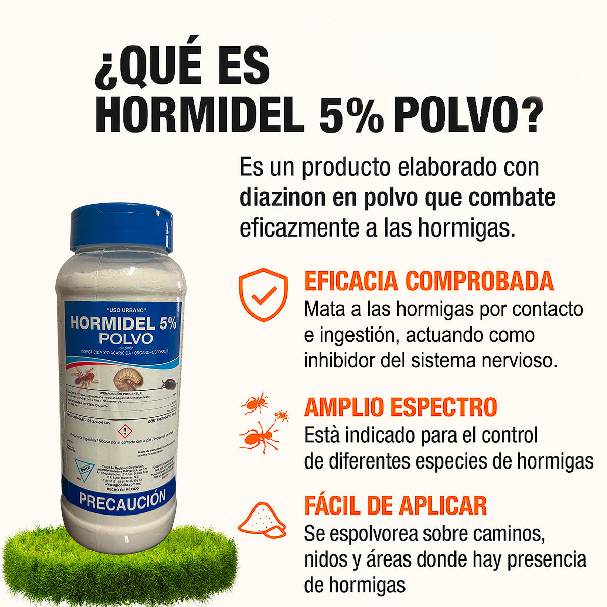 INSECTICIDA POLVO HORMIDEL JARDIN 5 % (DIAZINON)